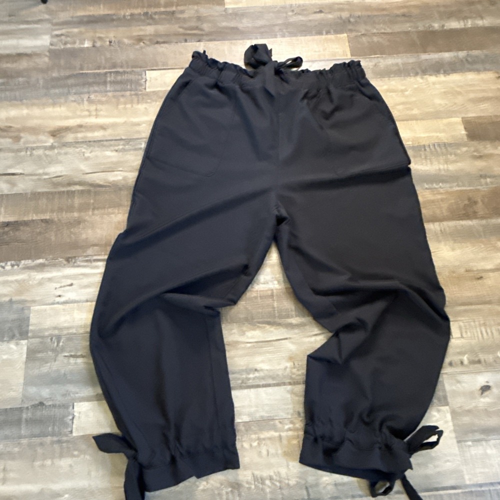 Grace Karin Black Paperbag Waist Tie Ankle Pants Women's Size L
